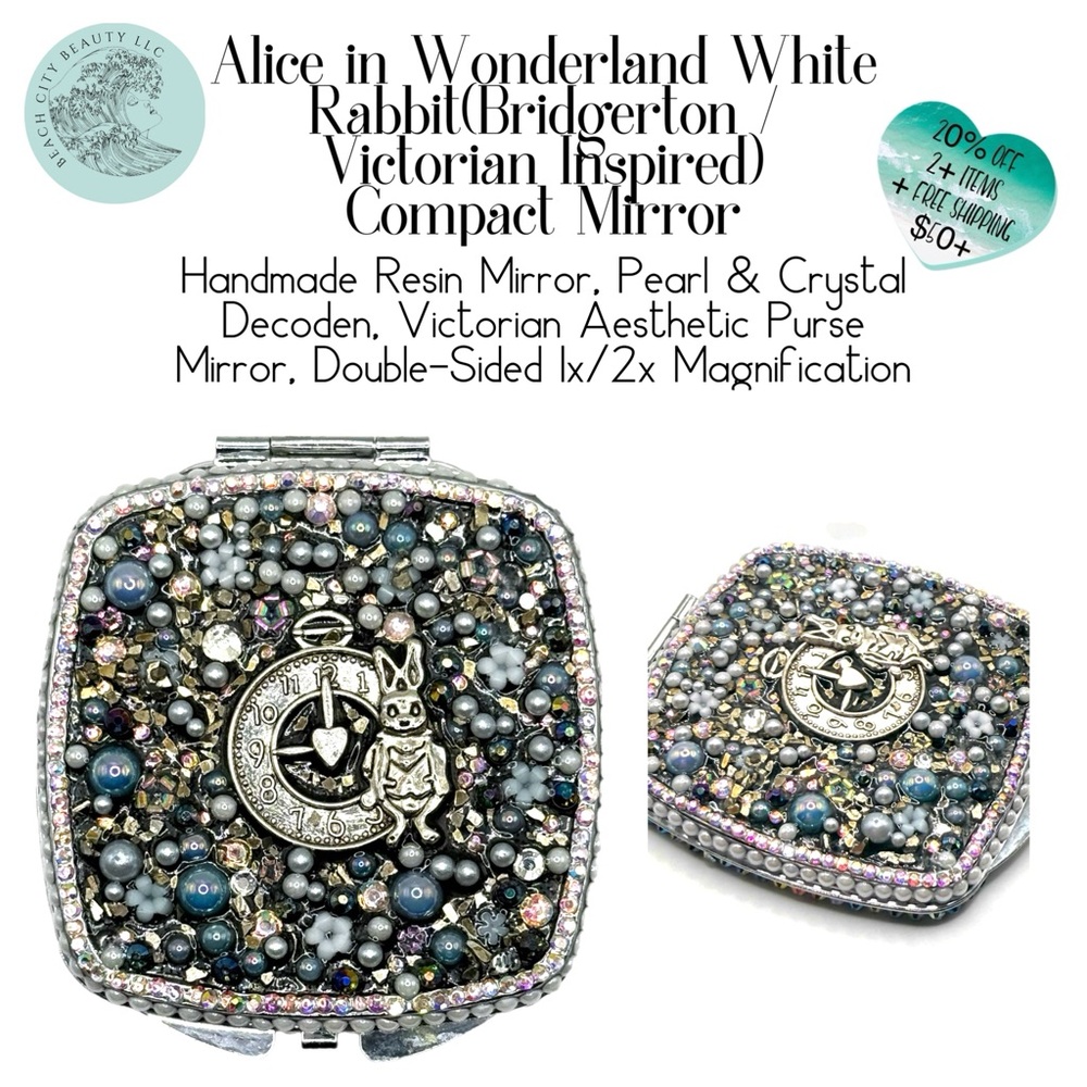Alice in Wonderland White Rabbit Compact Mirror Double-Sided 1x/2x Magnifying